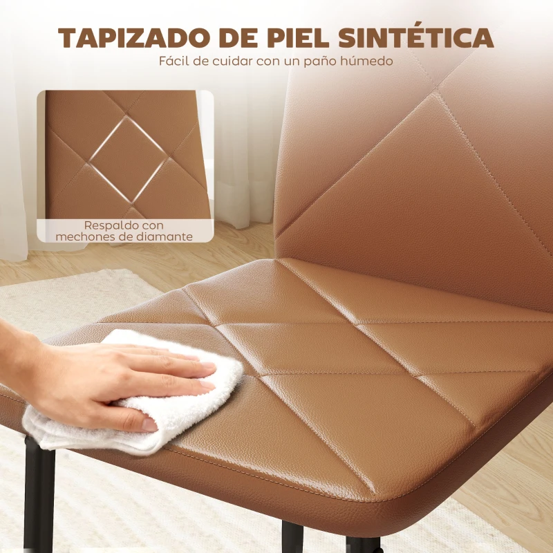 HOMCOM Set de 4 Sillas de Comedor Tapizadas de Piel Sintética con Respaldo Alto y Patas de Acero 41x50x97 cm Marrón