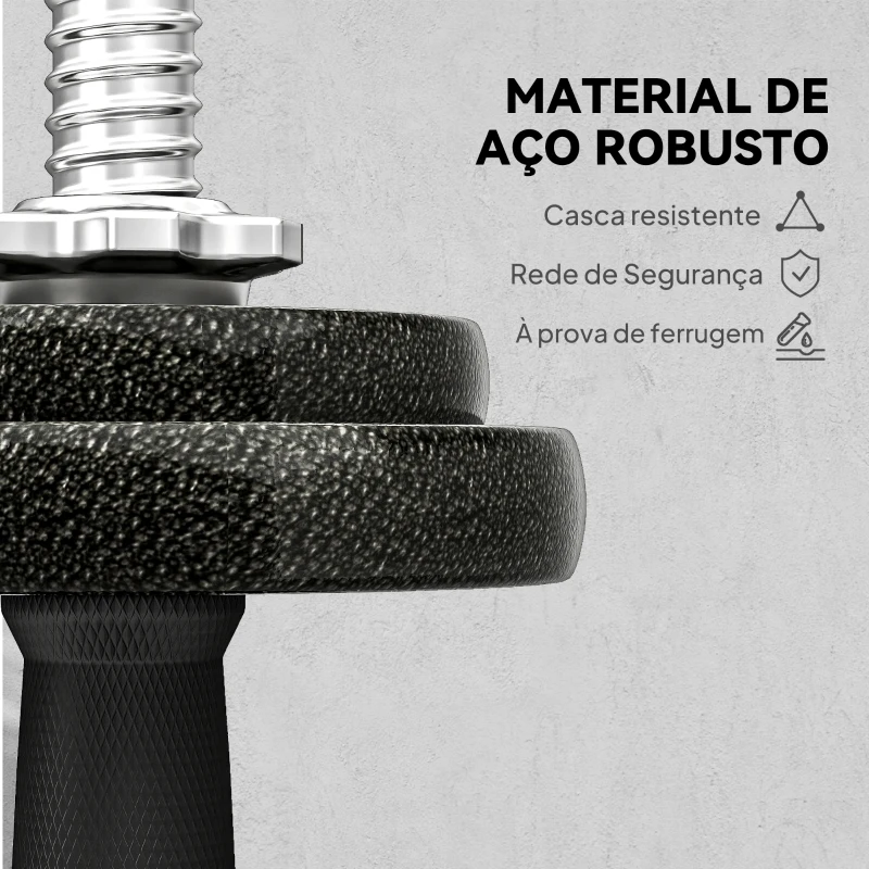 SPORTNOW Conjunto de Halteres Ajustáveis 2 em 1 20 kg Conjunto de Pesos com Barras Retas de Ligação e Pegas Antiderrapantes Preto