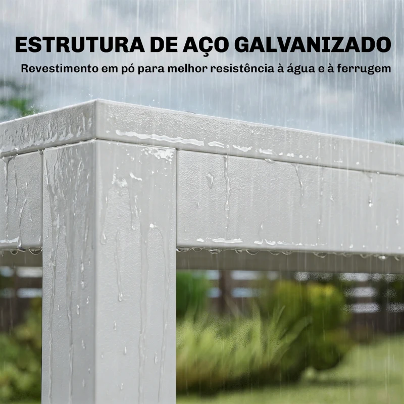 Outsunny Conjunto de Mesa e Cadeiras de Jardim de 7 Peças Móveis de Jardim para Exterior com Mesa de Plástico PSPC 6 Cadeiras Empilháveis Branco