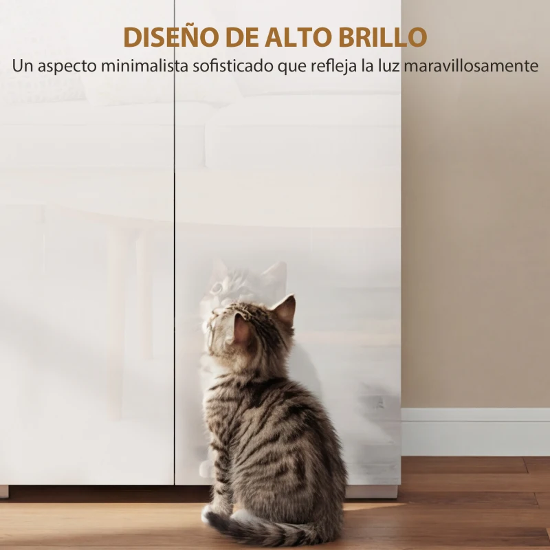 HOMCOM Alacena de Cocina con 4 Puertas Compartimento Abierto Estantes Ajustables 68x34x180 cm Blanco Brillo