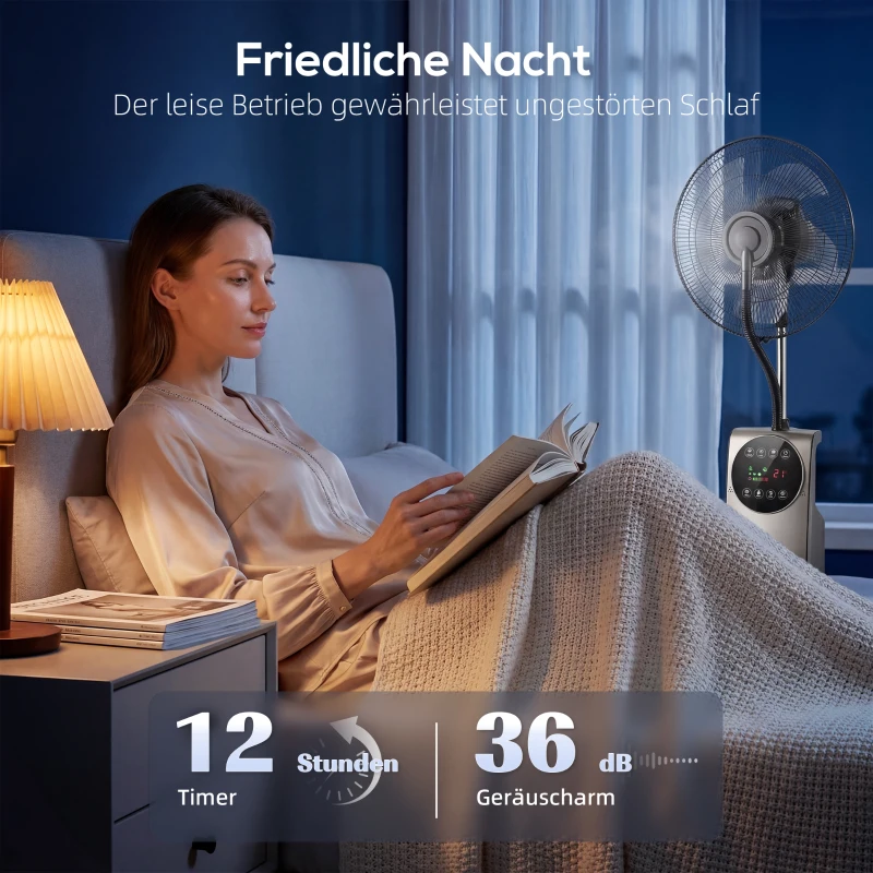 HOMCOM Sprühnebelventilator mit Fernbedienung, Standventilator mit Wassernebel, 70° Oszillation, 3 Geschwindigkeiten, 3 Modi, 3,1L Wassertank