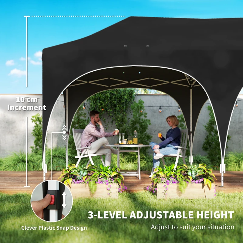Outsunny 3 x 6m Pop Up Gazebo Shelter with Sides, 6 Sandbags, Peak Top Garden Party Tent Marquee with Carry Bag, Black