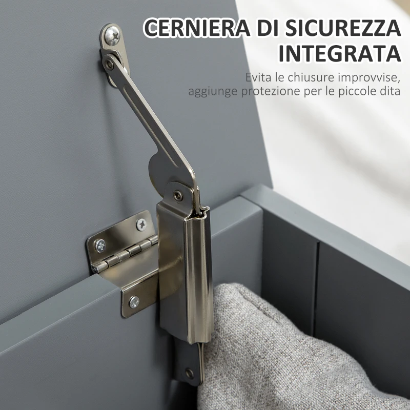 HOMCOM Baule Portaoggetti con Cerniere di Sicurezza, Cassapanca in Legno, Baule Porta Giocattoli, Coperchio Ribaltabile, Grigio