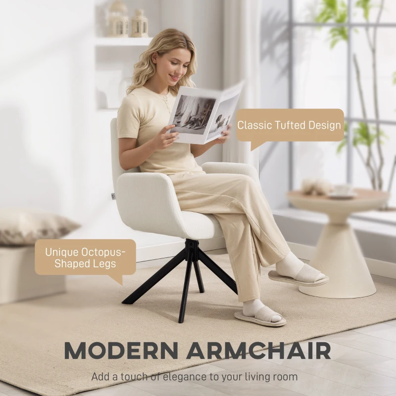 HOMCOM Fotel tapicerowany, fotel akcentowy, nowoczesny design, obrotowy, do 120 kg, Kremowy