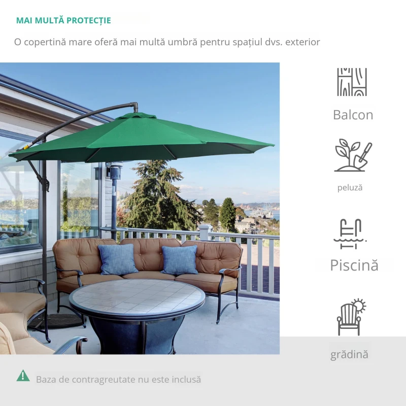 Outsunny Umbrela laterala din metal, verde, 3m