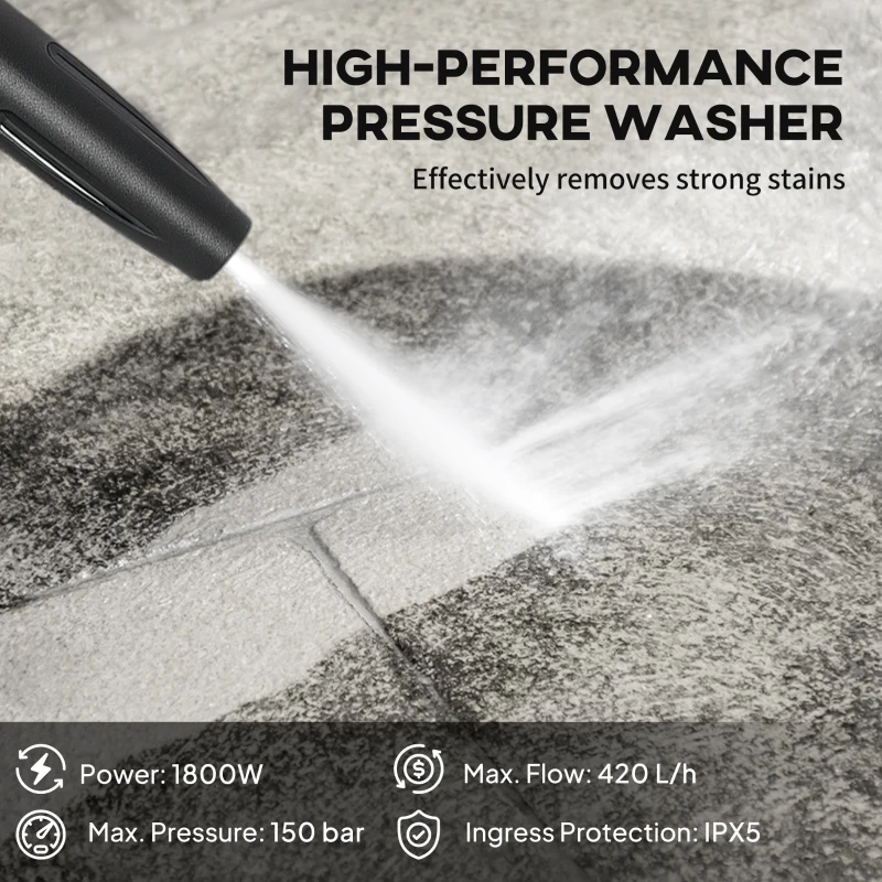 Outsunny 150-Bar Pressure Washer, with Accessories - Red/Black