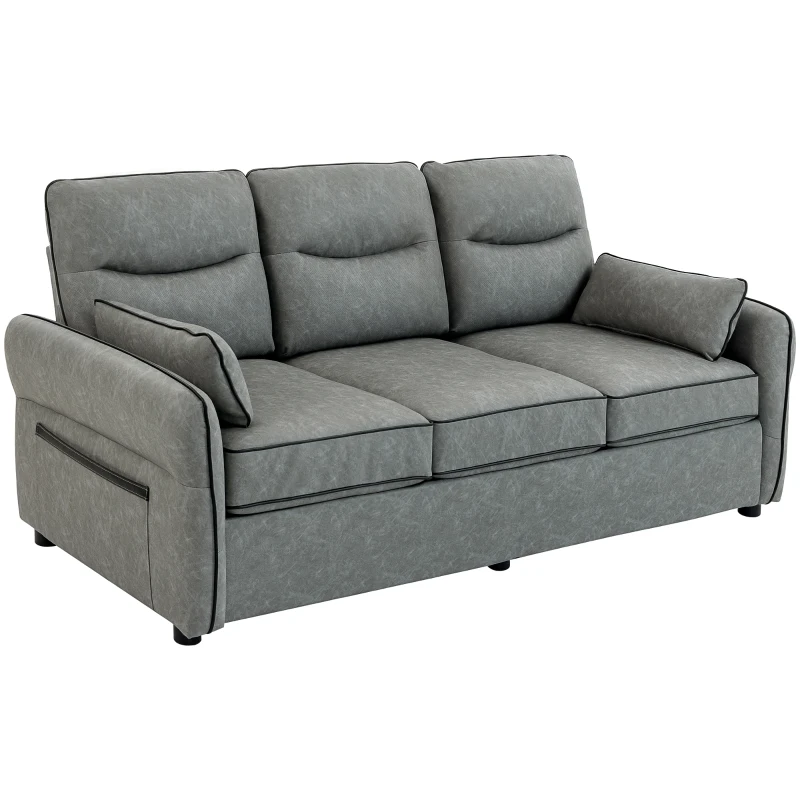 HOMCOM 3 Seater Sofa, Faux Leather Couch - Grey