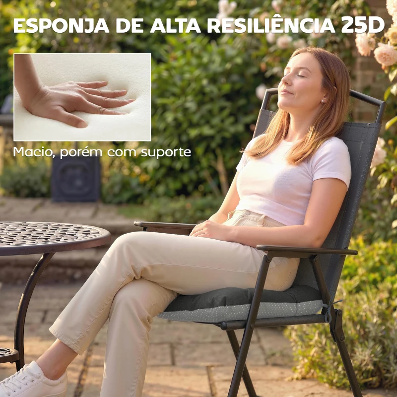 Outsunny Conjunto de 4 Almofadas para Cadeiras de Jardim com Laços e Base Antiderrapante Impermeáveis 39,5x39,5x10 cm Cinzento Escuro