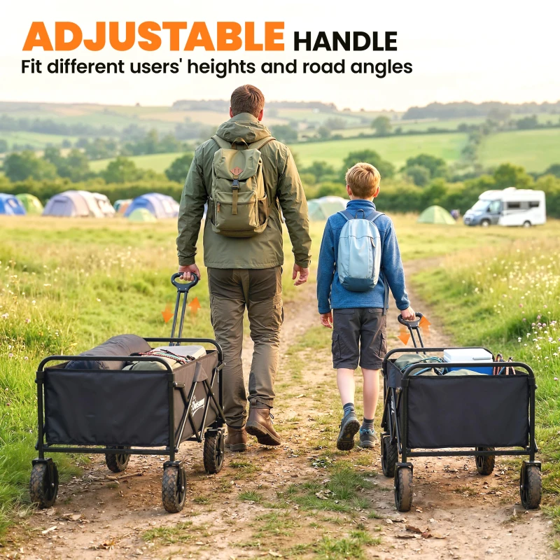 Outsunny Bollerwagen Faltbarer Handwagen Gartenwagen Transportwagen mit Griff Verstellbarer Griffhöhe Getränkehalter Schwarz