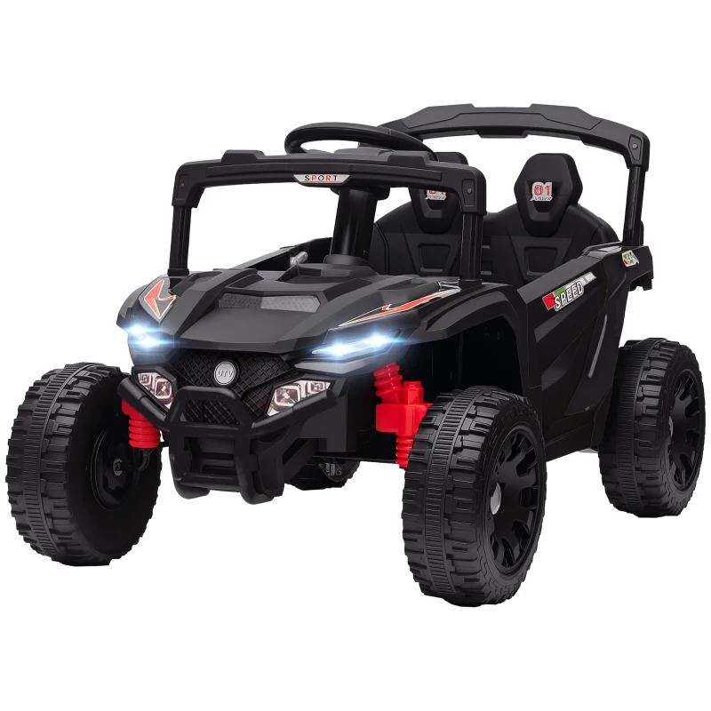 AIYAPLAY Kinder-Elektroauto 12V mit 2 Motoren Fernbedienung 2,4G Hinterradfederung Scheinwerfer Musik Schwarz