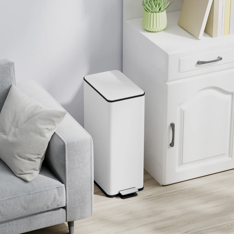 HOMCOM Trash Can 20L, Soft-Close Lid, Deodorant Compartment, Fingerprint-Resistant, Stainless Steel, White