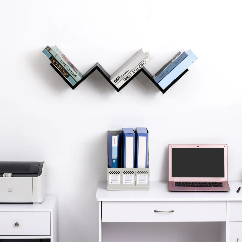 HOMCOM Etagères murale flottante - design contemporain en V - kit fixation inclus - panneaux particules noir