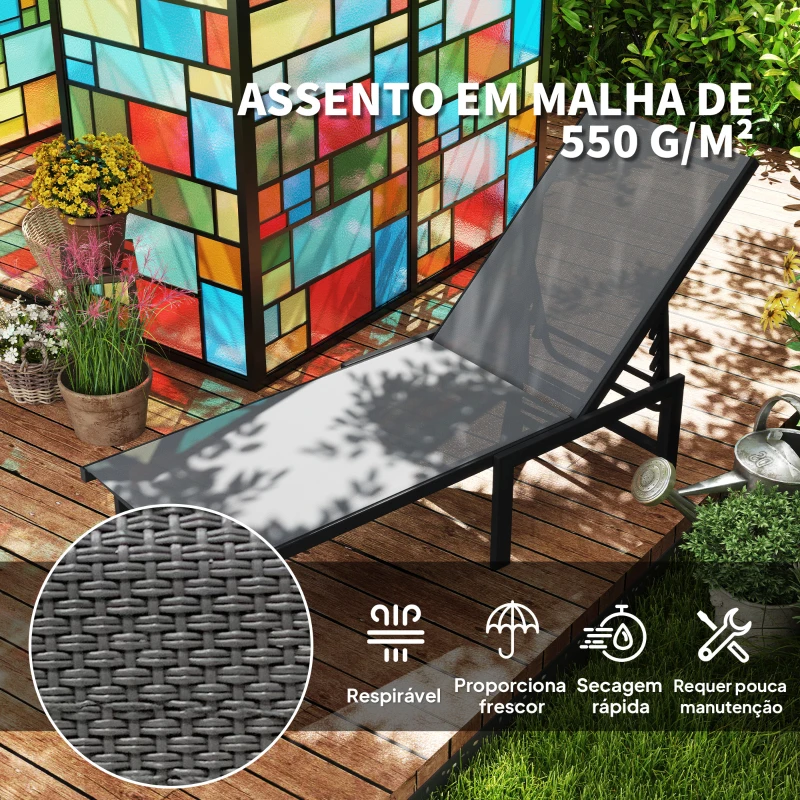 Outsunny Espreguiçadeira Reclinável de Jardim Exterior com Encosto Ajustável em 5 Posições e Estrutura de Aço 166x60x84 cm Cinzento