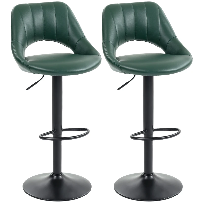 HOMCOM Set of Two Faux Leather Bar Stools - Dark Green