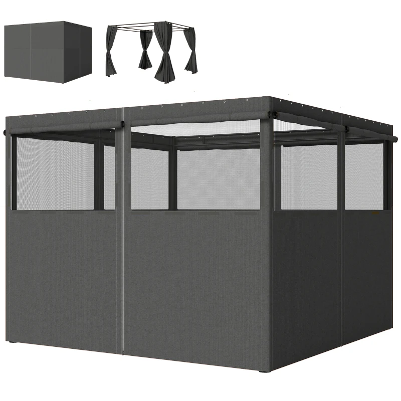 Outsunny 4 Pack Replacement Gazebo Curtains Privacy Panel for Most 3 x 3 m Gazebo, Outdoor Shelter Sidewalls, Dark Grey
