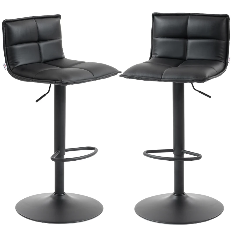 HOMCOM Set of Two Modern Faux Leather Bar Stools - Black