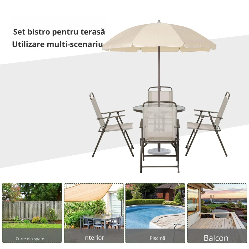 Outsunny Set Mobilier de Gradina cu Tuburi Otel 6 bucati, crem
