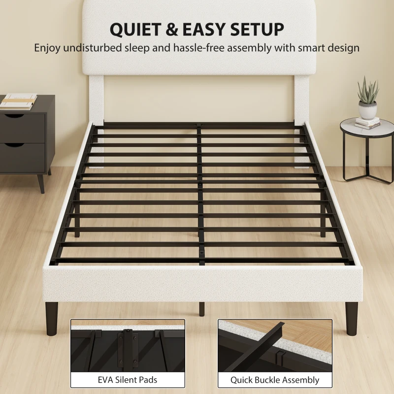 HOMCOM Rama łóżka jednoosobowego z zagłówkiem obitym Teddy-Fleece, metalowa rama łóżka, łatwy montaż, biały