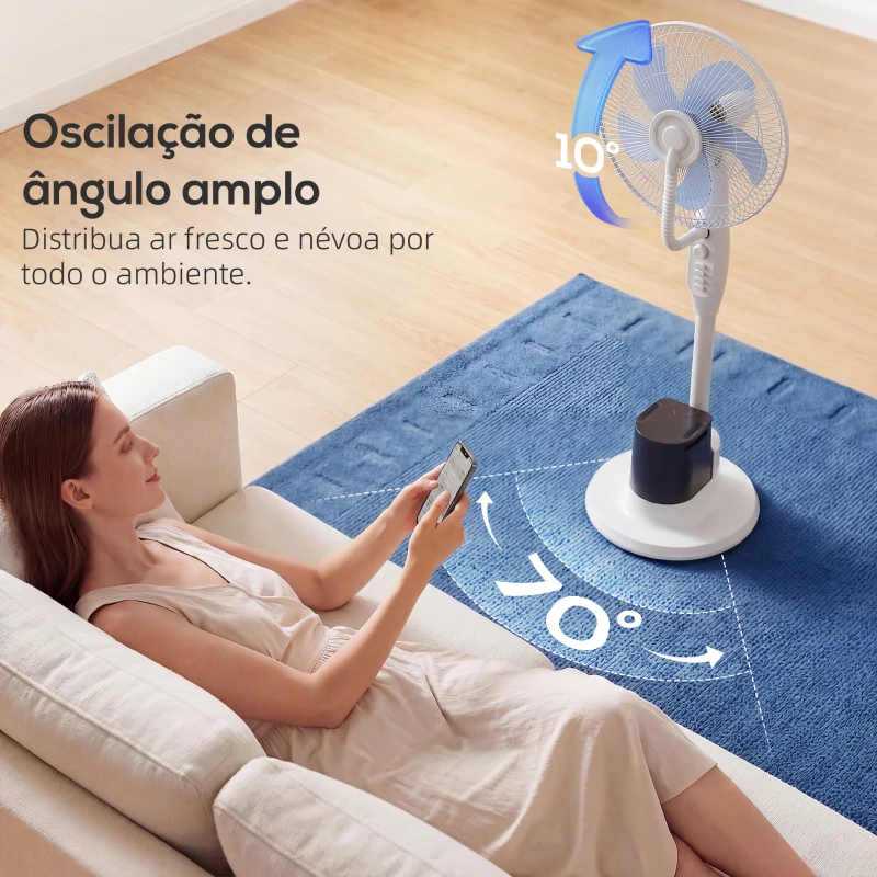 HOMCOM Ventoinha Nebulizadora 90W Oscilação de 70° 3 Velocidades 5 Pás Depósito de Água de 3,5L 5 Rodas 45x40x128 cm Branco
