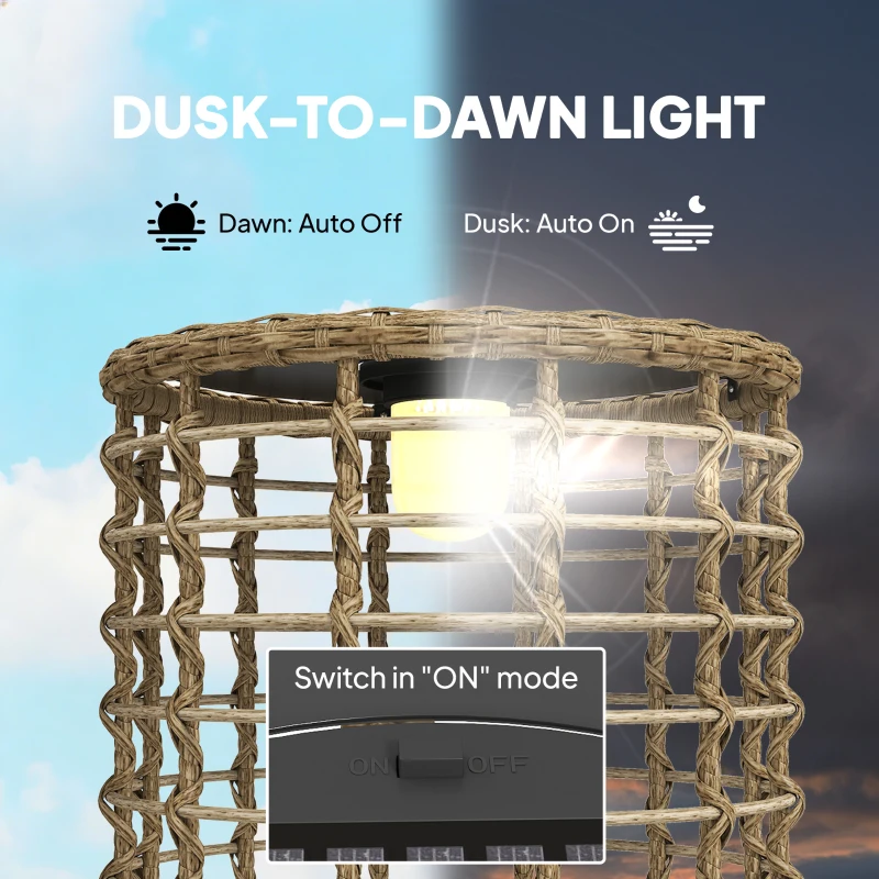 Outsunny Zestaw 2 Solarnych Lampionów Rattanowych z Czujnikiem Światła LED w Stylu Boho IP44