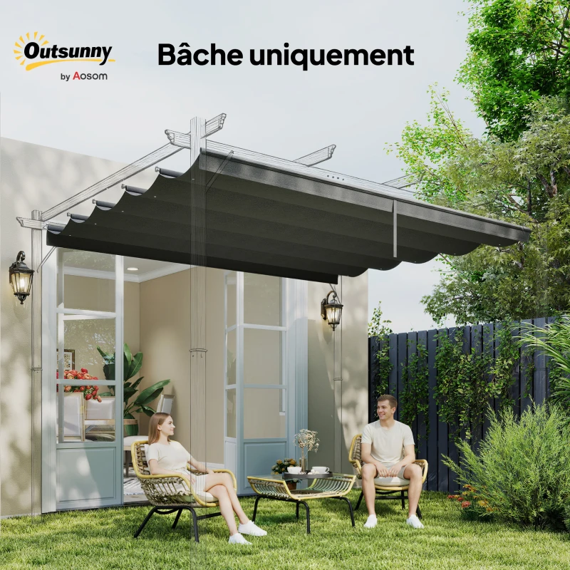 Outsunny Toile de toit pour pergola tonnelle rétractable de 4 x 3 m - toile uniquement 350 x 260 cm gris foncé