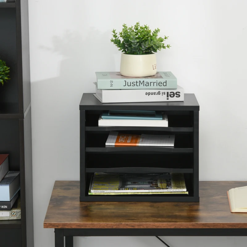 Vinsetto Organiseur bureau bois noir avec 4 couches fournitures support d'imprimante dim. 35,5L x 25l x 28,6H cm