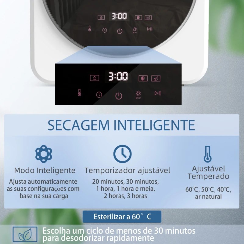 HOMCOM Secadora de Ventilação de 4 kg 800 W com Função Esterilizar Temporizador, Ecrã LED Tátil Tambor Inox Branco