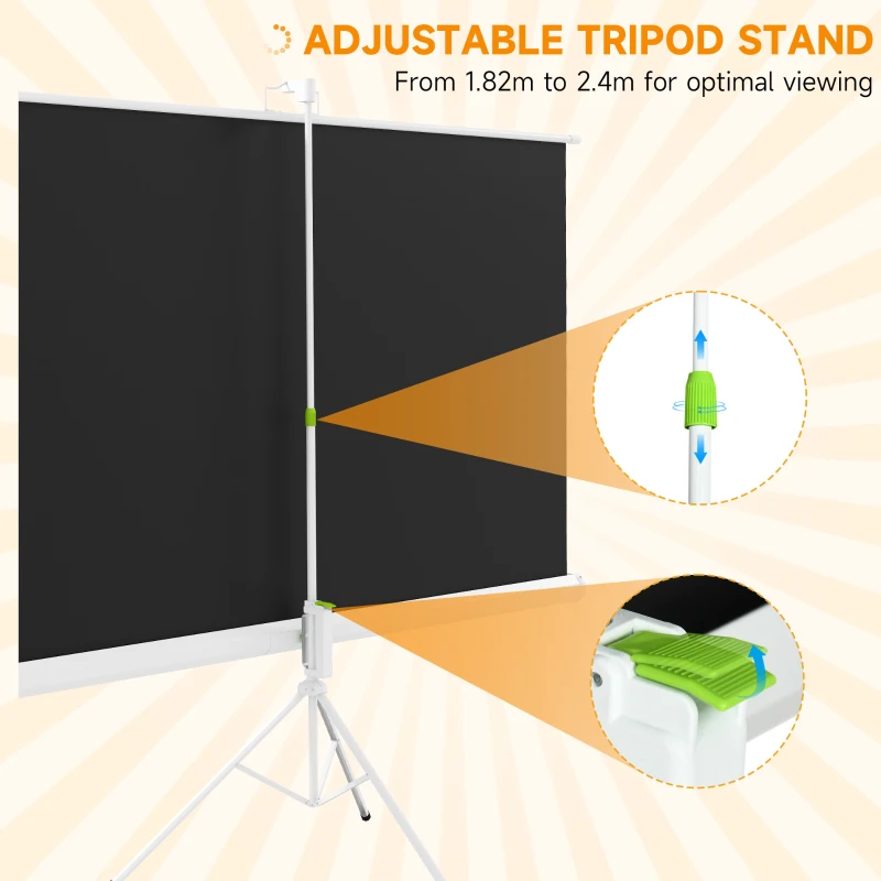 HOMCOM Ekran projektora z statywem 186 x 105 cm 84 cale 16:9 HD 4K ekran zwijany