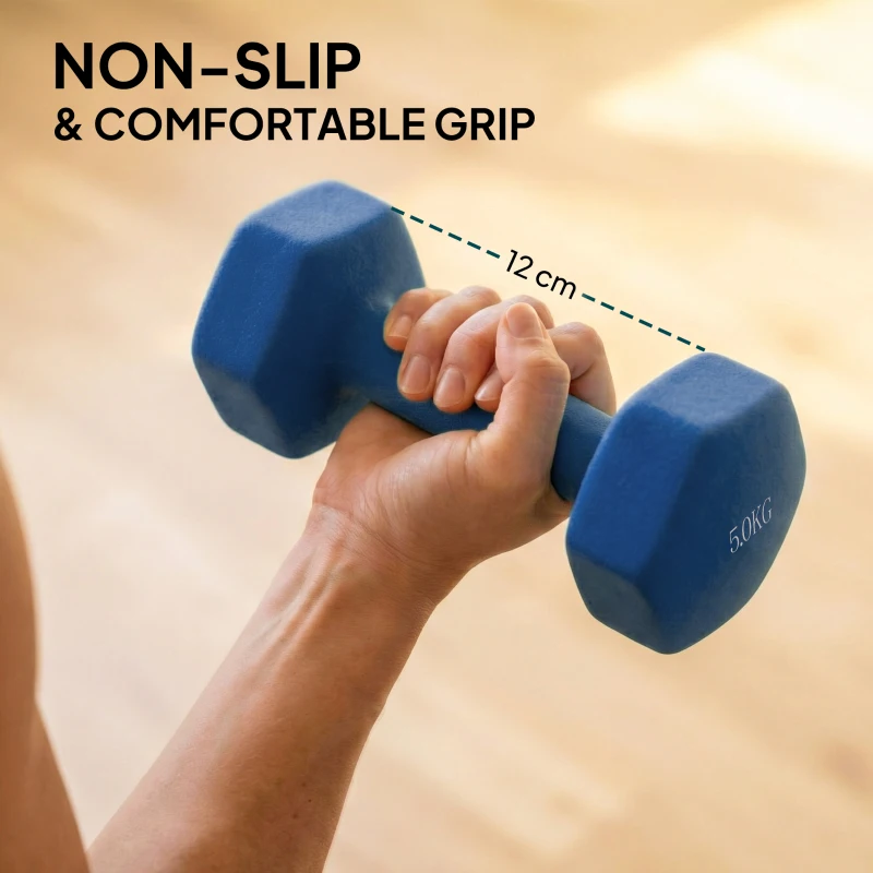 SPORTNOW Zestaw hantli 3 pary z stojakiem, antypoślizgowe uchwyty, 1-5 kg, heksagonalny