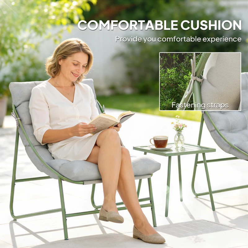 Outsunny Zestaw Mebli Balkonowych 3-częściowy z Stolikiem, Poduszkami, Stalową Ramą i Regulowanymi Nóżkami - Jasnoszary