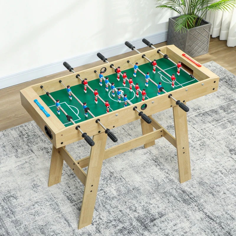 SPORTNOW Futbolín pentru Copii din Lemn Masă de futbolín cu 2 Marcatoare 8 Mânere și 22 Jucători 114x78x88 cm Natural