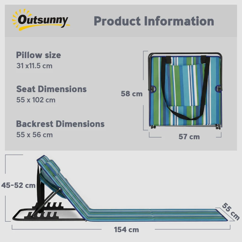 Outsunny Set 2 lettini prendisole pieghevoli con schienale regolabile, cuscino e tasca, Multicolore