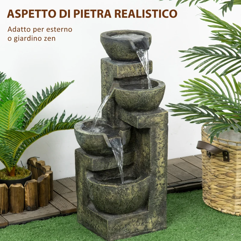 Outsunny Fontana da gGardino d'Ornamento Zen con Portata Regolabile, Pompa ad Immersione Inclusa, 25L x 24l x 60H cm, Resina, Nero