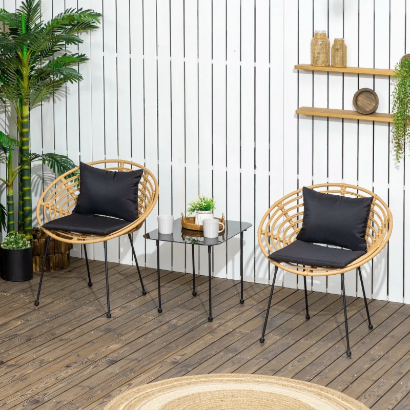 Outsunny Ensemble de 2 chaises de jardin en acier et résine tressée avec coussins moelleux 71,5 x 64 x 75 cm