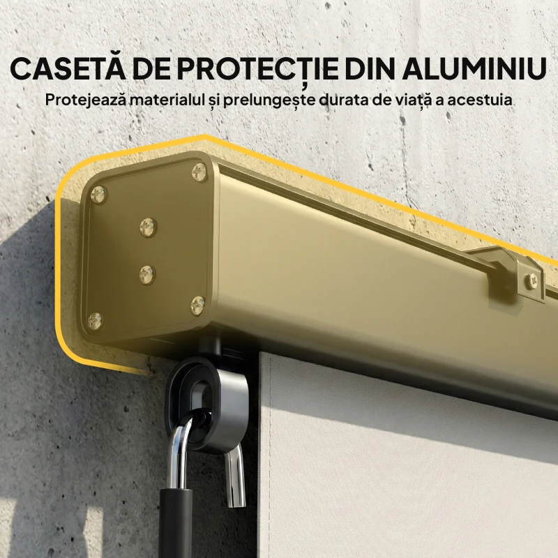 Outsunny Copertină Rulabilă de Exterior Anti-UV cu Carcasă din Aluminiu și Manivelă, Copertină de Soare din Poliester, 250x160 cm, Alb Crem