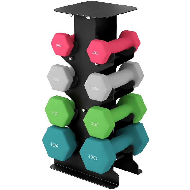 SPORTNOW Set 8 Ganterele Hexagonale Antiderapante cu Suport, din Metal și Plastic, Multicolor