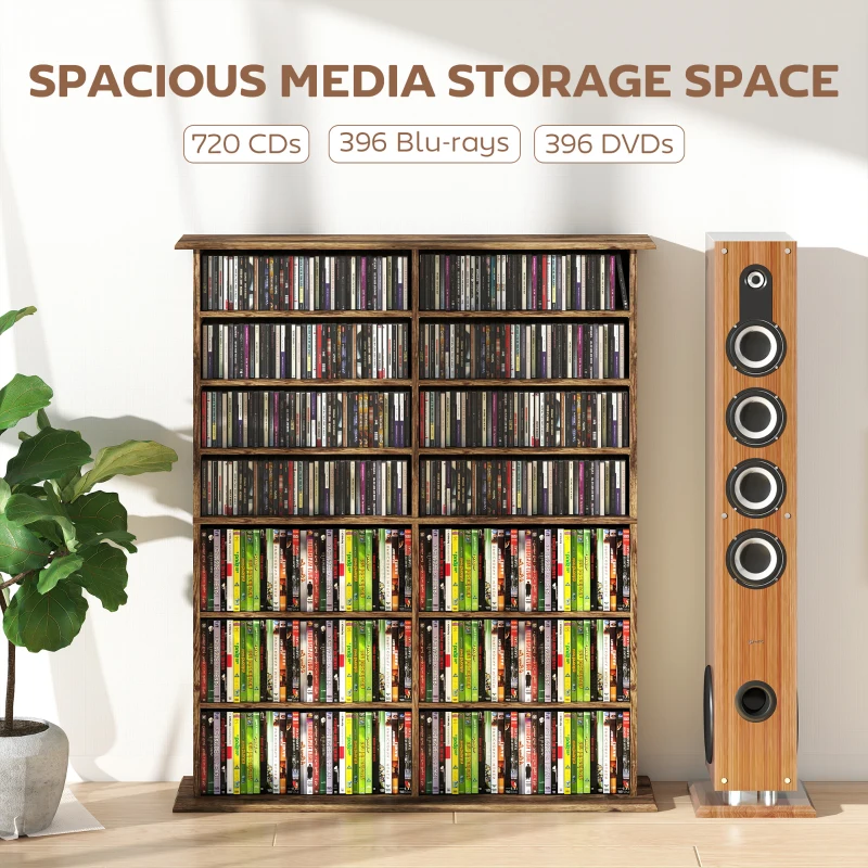 HOMCOM 16-Compartment Media Shelf - Rustic Brown