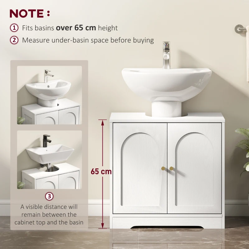 HOMCOM Under Sink Bathroom Cabinet with 2 Arch Doors - White