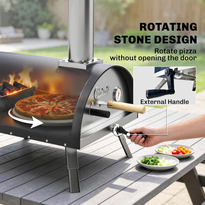 Outsunny Outdoor Pizza Oven Foldable Legs Pellet Wood Fired Pizza Maker w/ 12" Rotating Stone and Peel