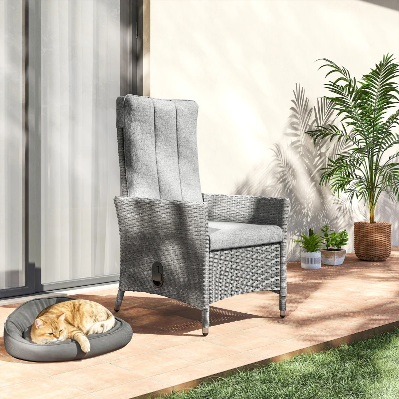Outsunny 105°-150° Reclining Rattan Chair - Light Grey