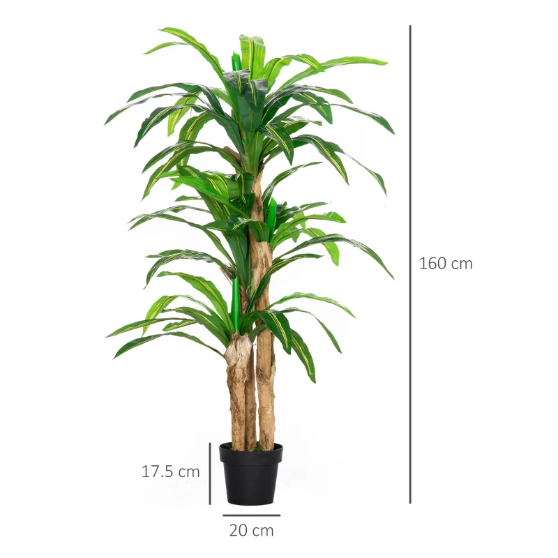 Outsunny Dracaena Artificială cu 66 de Frunze Mușchi Plantă Artificială pentru Decorațiuni Grădină Balcon Birou Living Ø20x160 cm Verde