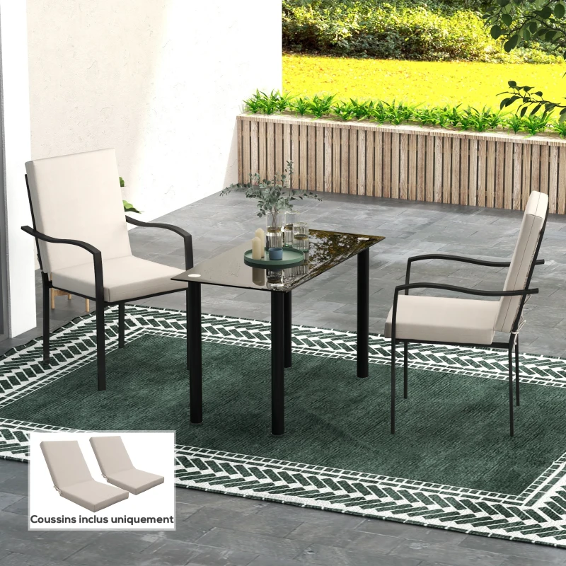 Outsunny Lot de 2 coussins d'extérieur pour fauteuil chaise à dossier avec attaches rembourrage 8 cm, dim. 112L x 51l cm, beige