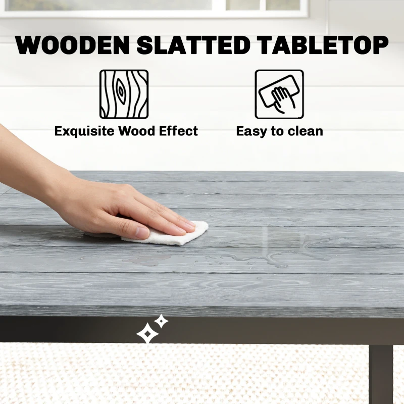 Outsunny Garden Dining Table for 6-8 Person, 180 x 86 cm Rectangular Outdoor Dining Table with Wood Slatted Top, Grey