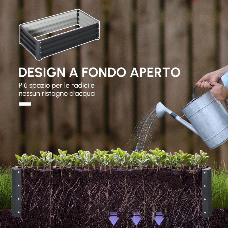 Outsunny Set da 2 aiuole rialzate da giardino lamiera ondulata 120 x 60 x 30,5 cm grigio