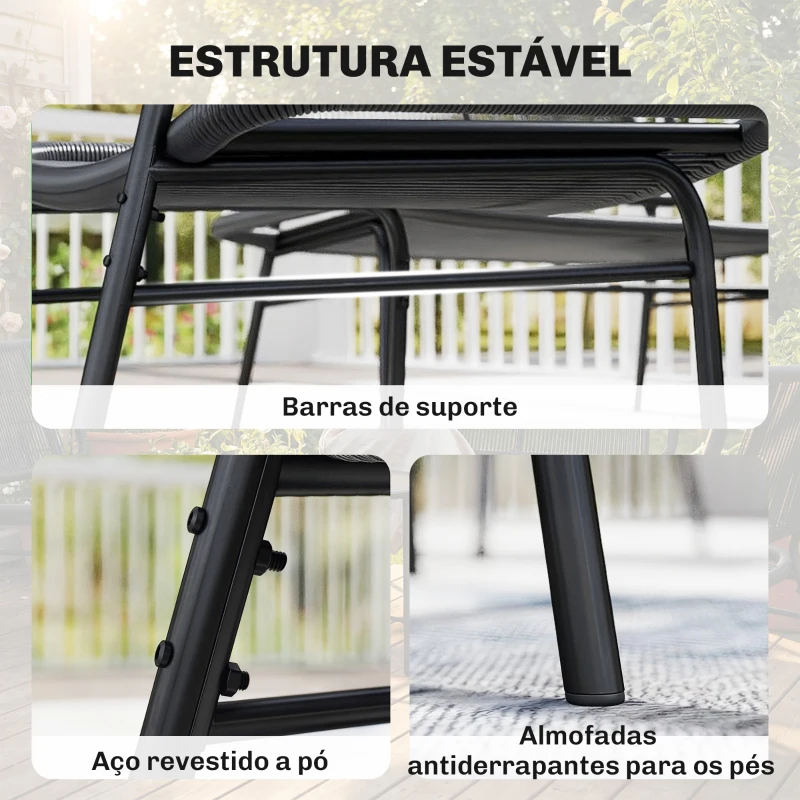 Outsunny Conjunto Jardim de Vime com 4 Peças Inclui Sofá de 2 Lugares 2 Poltronas e Mesa de Centro com Tampo Metálico Preto