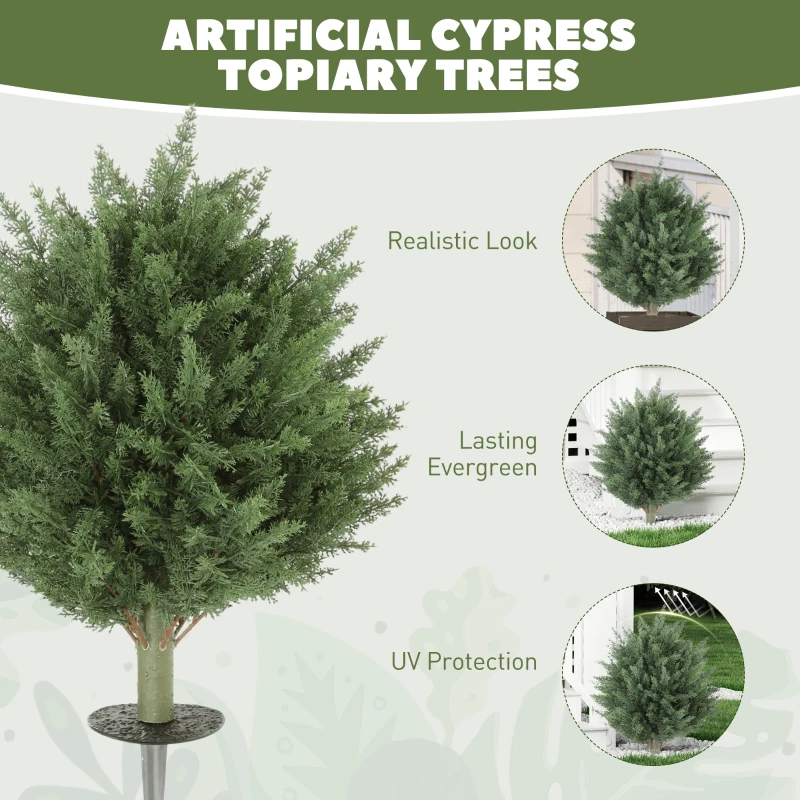 HOMCOM 60 cm Artificial Cypress Tree with Ground Stake, Set of 2 Artificial Plants for Indoor & Outdoor, UV Resistant, Green