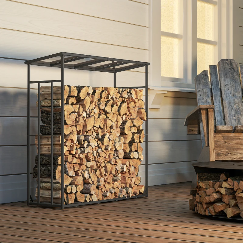 Outsunny Abri-bûches range-bûche extérieur charge maximale 2000 kg avec housse de protection imperméable 185 x 62 x 184 cm noir