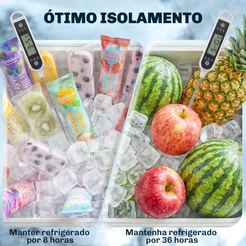 Outsunny Carro Frigorífico de 56L com Rodas Pega Ajustável Abre-garrafas Recolhe-tampas Dreno 75x35x120 cm Branco