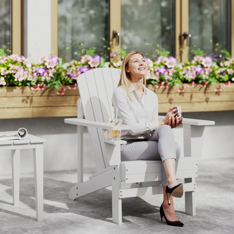 Outsunny Fauteuil de jardin Adirondack grand confort porte-gobelet intégré bois de sapin traité peint blanc