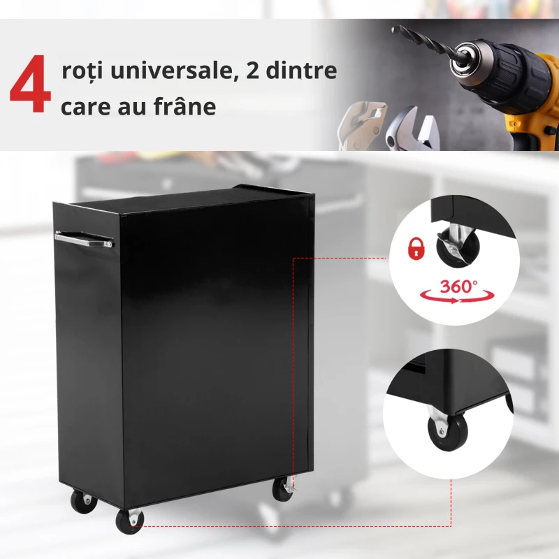 HOMCOM carucior scule pentru atelier, 61.5x33x85cm negru